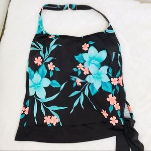 La Cabana Brown Hawaiian Floral Print Tankini Halter Swim Top 8